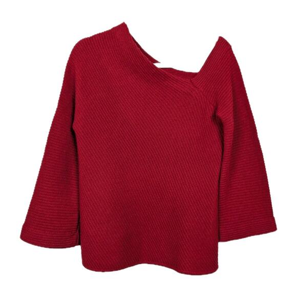ALC Red Charly One Shoulder Cashmere Wool Sweater Bell Sleeve Women's XS - Picture 2 of 6